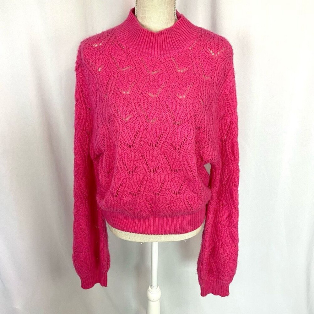ASTR The Label Women Pointelle Sweater Cropped Pink Magenta Women’s XL